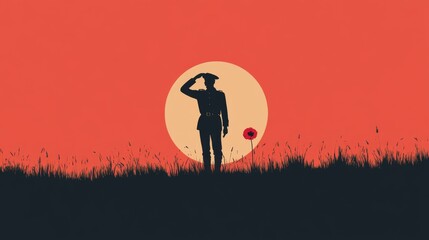 A man in a military uniform stands in a field with a poppy in his hand