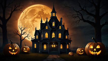 Happy Halloween banner template with halloween pumpkin and Halloween Elements on Halloween theme background. Website spooky, Background or banner Halloween template, halloween card design