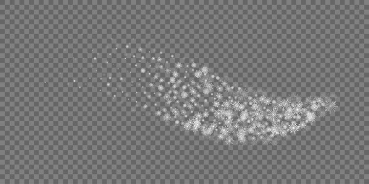 White Snowflakes Border on Transparent Background. Collection graphic art for your design Merry Christmas and Happy New Year.