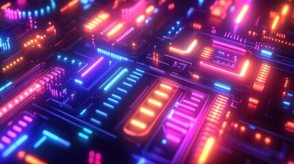 Obraz premium Neon colored glowing lights create a vibrant shiny 2D cartoon design background