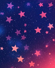 Fototapeta premium Dark pink and blue 2D cartoon background featuring varying sizes of stars A decorative illustration ideal for abstract themes on mobile devices