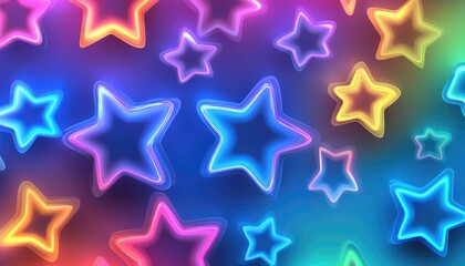 Obraz premium Light blue 2D cartoon template featuring vibrant neon stars A colorful illustration showcasing abstract gradient stars ideal for mobile phone designs