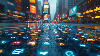 Using social media via smartphone ,internet of things, network icon connection, social marketing, digital online ,information technology using symbols and expressing feelings