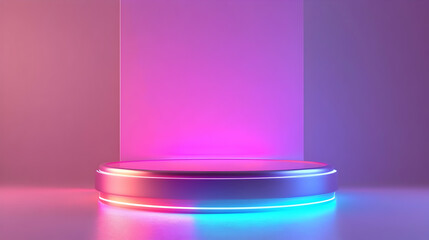 3D Glowing Holographic Podium with Glossy Surface for Awards Showcase - Minimalist Design with Copy Space on White Background