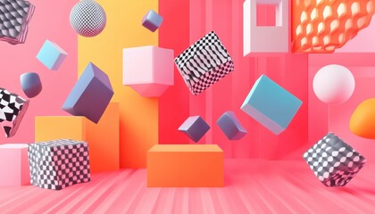 Abstract geometric forms featuring impossible shapes and optical illusions Sacred geometry elements create a captivating visual experience on a pink backdrop