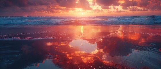 Fototapeta premium Serene Sunset Over Ocean with Colorful Reflections