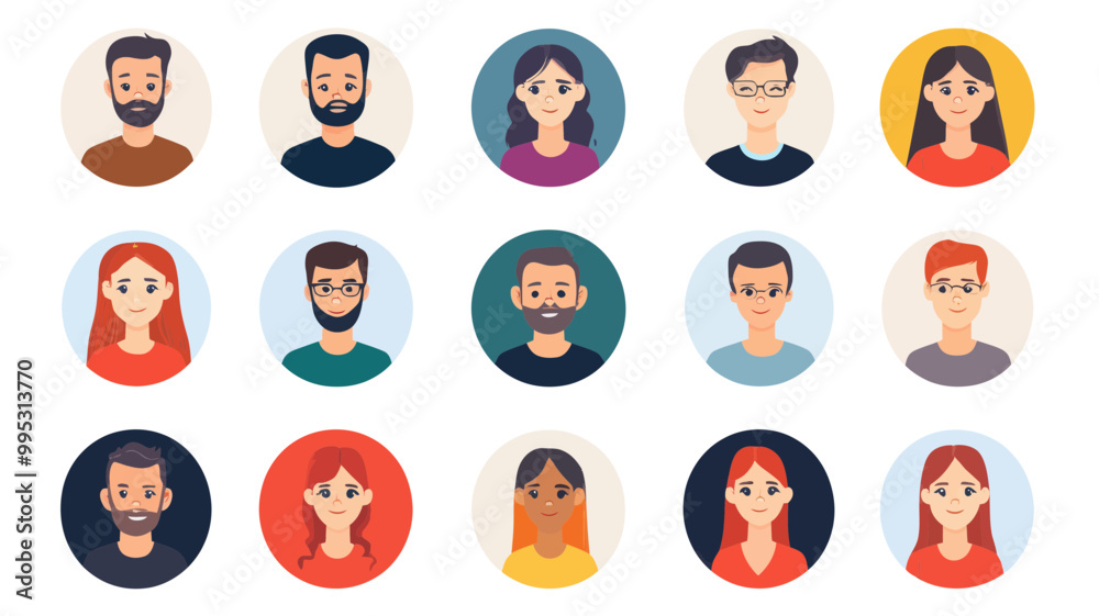 Poster vector illustration of diverse avatars for web usage - flat icons set featuring various characters a