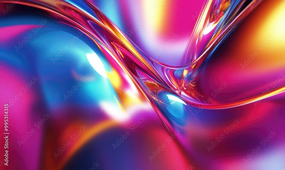 Poster Abstract shiny background with fractal 3D rendering in vibrant colors