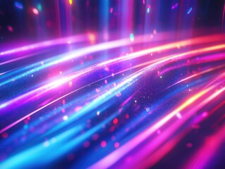 Obraz premium Dynamic LED illumination Futuristic technology Vibrant neon flares Colorful light rays Magical motion lines Sparkling studio ambiance Holographic projection Enigmatic beams Chic fantasy setting Bri