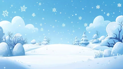 Rolgordijnen Kinderkamer Snowy Christmas scene featuring gentle falling snowflakes and stars on a light blue winter background Charming and whimsical 2D cartoon illustration  © NFTNexus