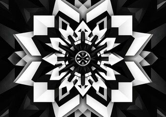 Black and white abstract geometric kaleidoscope design