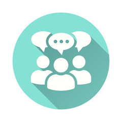 Discussion flat icon. Simple illustration with long shadow for graphic and web design.
