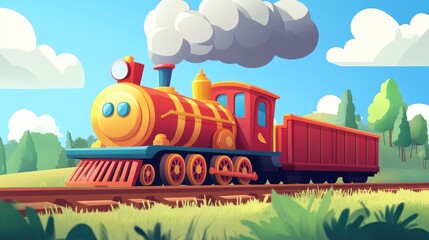 Cartoon Train Icon Design in 2D Style Template