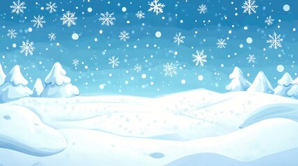 Snowy background featuring falling snowflakes and snow drifts 2D cartoon illustration in EPS 10 format