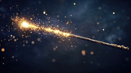Fantasy magic wand with sparkling effects emitting light against a dark background perfect for creative or mystical themes