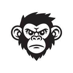 Naklejka premium Monkey Face Clipart Design, Monkey Vector illustration in black and white 