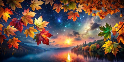 Transform your space with vibrant autumn wallpaper showcasing colorful leaves set against a scenic nature background,