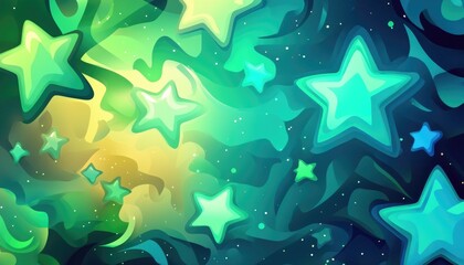 Bright light blue and green 2D cartoon design featuring decorative stars Abstract illustration suitable for mobile themes