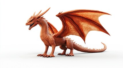 Fototapeta premium Fantasy dragon depicted in a 3D illustration set against a plain white background