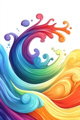Colorful 2D cartoon rainbow wave design on a white backdrop