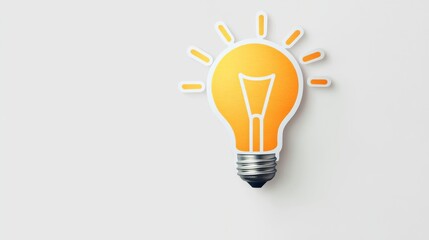 Bright Idea Concept - 3D Lightbulb Sticker Icon Isolated on White Background with Copy Space for Promotional Text