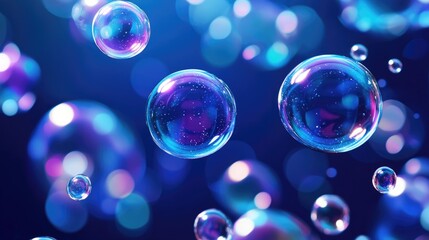 Abstract background with random soap bubbles Blown bubbles against a deep blue backdrop Stunning soapy foam overlay design Charming 2D cartoon style illustration
