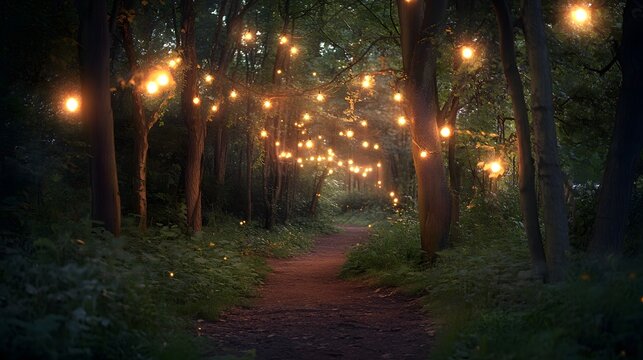 124. A magical forest clearing illuminated by twinkling fairy lights