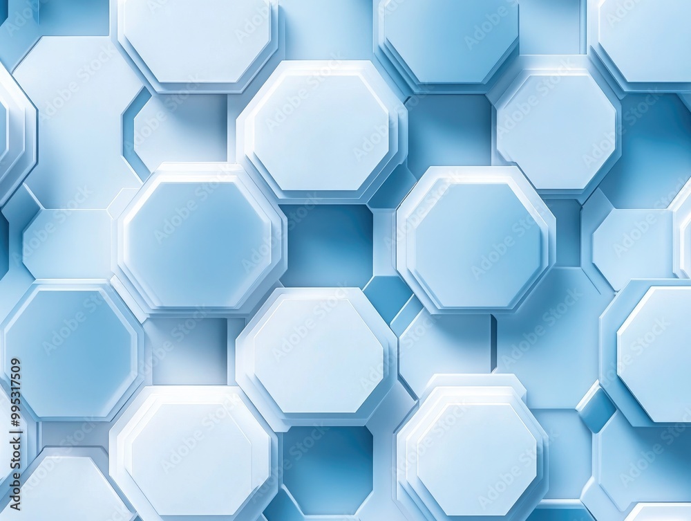 Poster abstract hexagonal shapes against a blue background raster image 3d effect suitable for business con