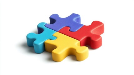 Vivid 3D Puzzle Piece Sticker for Problem-Solving and Teamwork Concepts with Copy Space on White Background