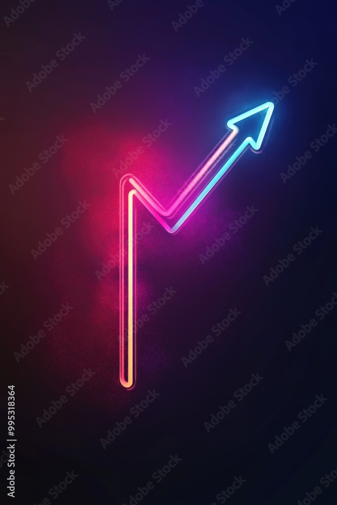 Poster gradient light arrow icon on a dark background designed in a neon style