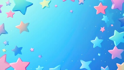 Light blue 2D cartoon background featuring vibrant stars Colorful abstract illustration with gradient star design suitable for promotional materials