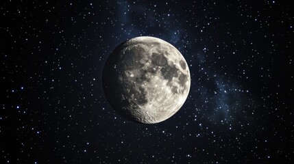 Moon surrounded by twinkling stars in a night sky