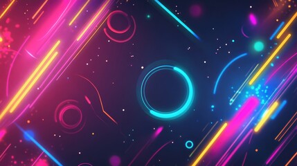 Obraz premium Neon colored glowing lights create a vibrant shiny 2D cartoon design background