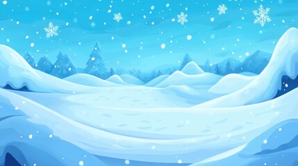 Snowy background featuring falling snowflakes and snow drifts 2D cartoon illustration in EPS 10 format