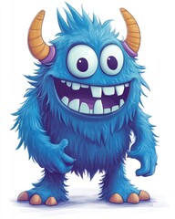 Fototapeta premium Adorable blue cartoon monster in a 2D illustration featuring simple gradients Character and shadow are separated into different layers