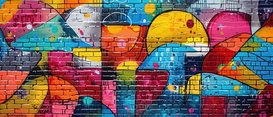 Fototapeta premium Vibrant Abstract Street Art on Brick Wall