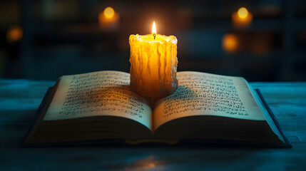3D Candlelight and Poetry Concept: Soft Glow Illuminating Persian Poetry Book, Cozy Intellectual Background with Copy Space, Isolated Icon on White