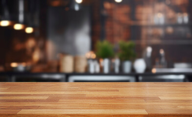 Empty of wood table top on blur of white clean  abstract and blur interior background with bokeh.used for display or montage your products. banner.