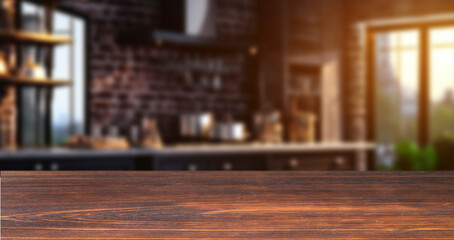 Empty of wood table top on blur of white clean  abstract and blur interior background with bokeh.used for display or montage your products. banner.