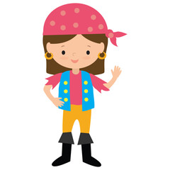 Cute pirate girl  vector cartoon illustration