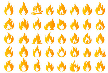 Fire Illustration Pack – Sleek Red and Yellow Flames with Gradient and Spark Icons