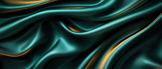 Obraz premium Rich satin textures in deep emerald green with golden threads, representing opulence and high fashion