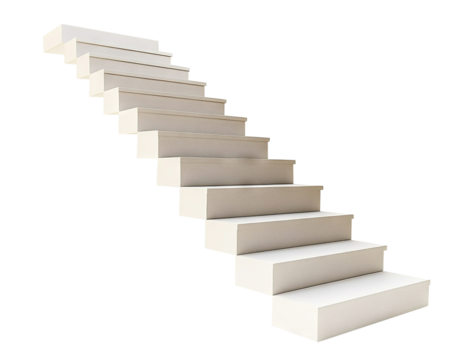 Simple staircase with white steps, isolated on transparent cutout background