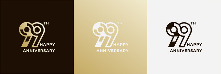 Logo 99th, 99 years anniversary, Creative design template for celebration, birthday and invitation. Editable file