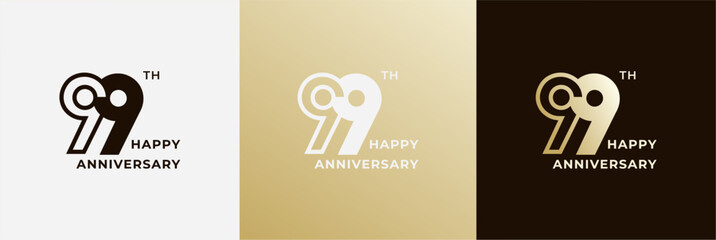 Logo 99th, 99 years anniversary, design template for celebration, birthday, greeting and invitation. Editable file