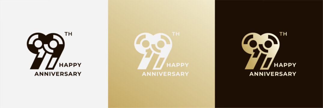 Logo 99th, 99 years anniversary, Creative design template for celebration, greeting, birthday and invitation. Editable file