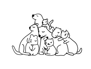 Animals United - A Study in Unity, Strength and Warmth: Single Line Drawing