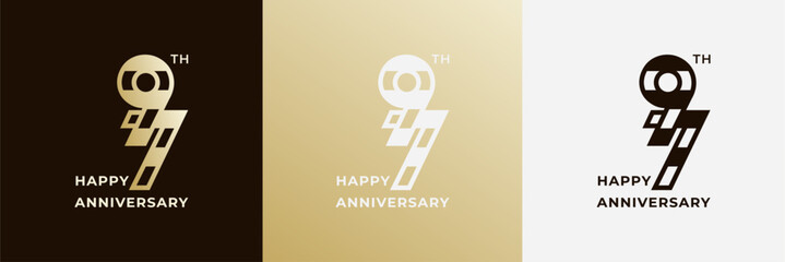 Logo 97th, 97 years happy anniversary, Creative design template for celebration, birthday, greeting and invitation. Editable file