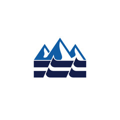 mountain and sea or river logo badge icon design