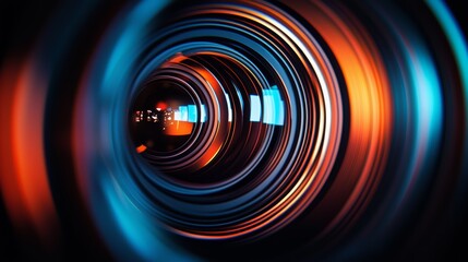 Camera Lens, Aperture, Techno, Spiral Light Effect, Dark Background, Cool, Premium, High Quality, 8k Image Quality 